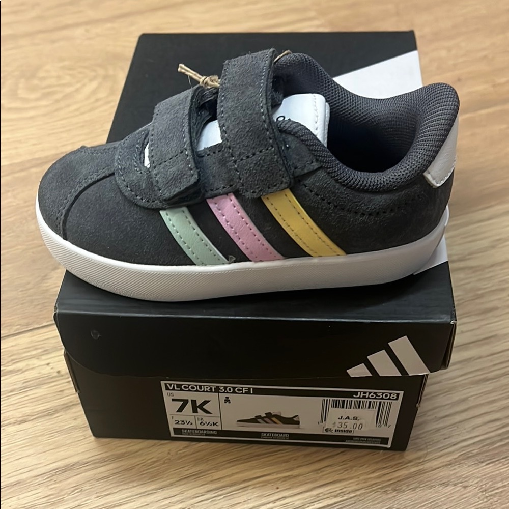 Adidas VL Court 3.0 CF 1 Gray Sneakers with Velcro Straps Multi Color Straps NEW